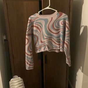 Altar’d state sweater, blue, purple, and burnt orange swirl sweater, size M